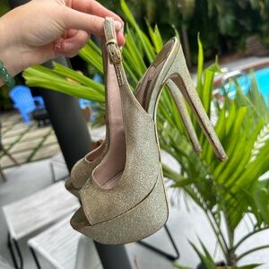 Miu miu gold glitter platform heels